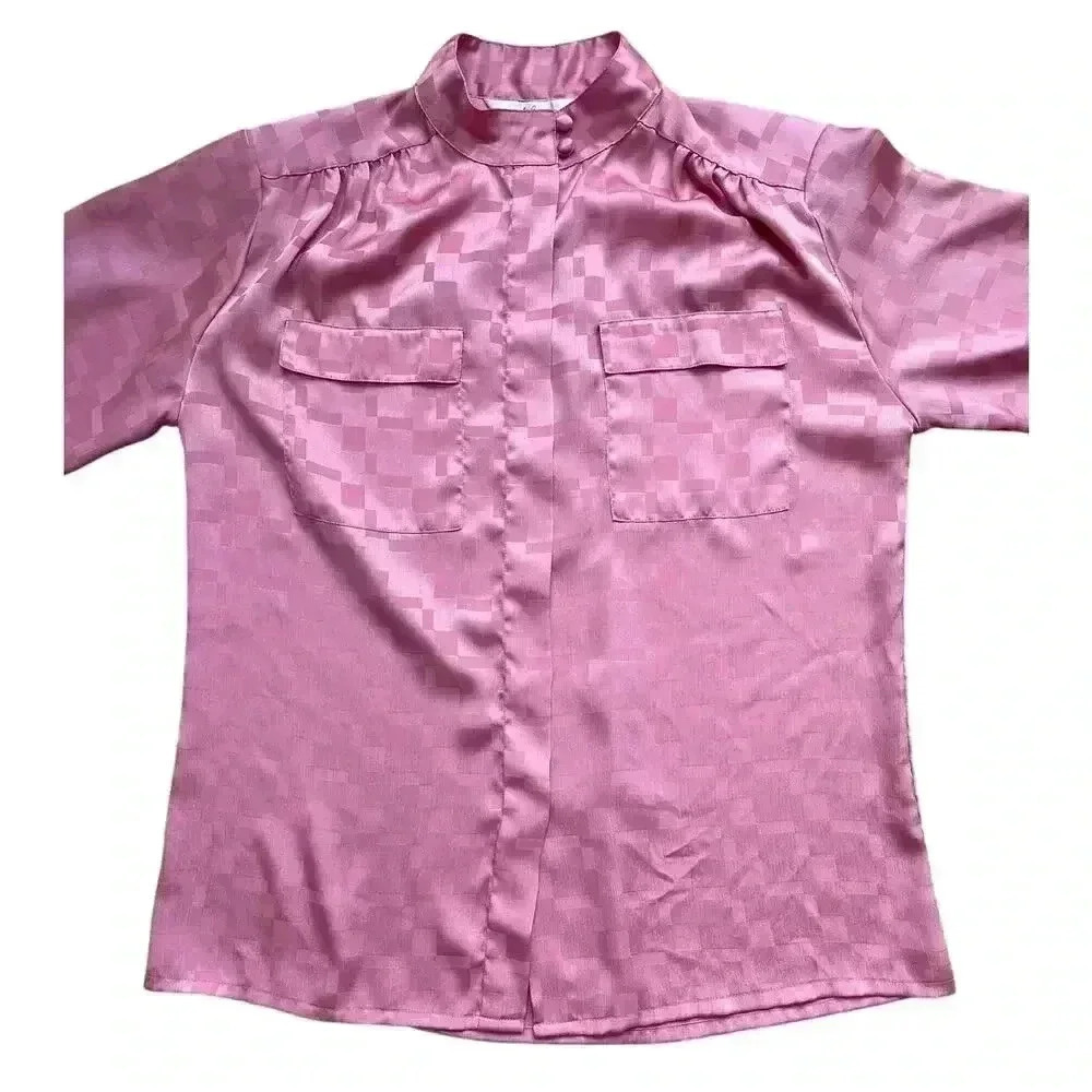 Vintage Alicia Women's Satin Style Long Sleeve Blouse Pink Size 10 Button Front - Picture 5 of 14